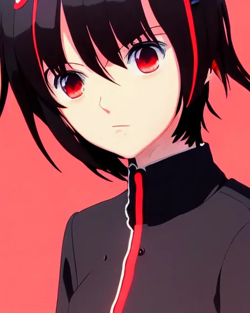 Prompt: makoto shinkai, artgerm, ilya kuvshinov, beautiful anime women with black red and red lace trim, black and red hair, wind powers symmetrical face, symmetrical eyes, detailed, field setting, cinematic lighting