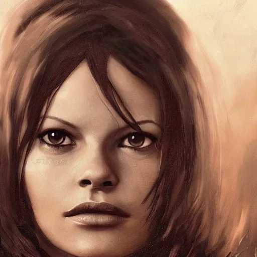 Prompt: closeup portrait of a young and beautiful claudia cardinale, dramatic light, gorgeous view, depth, high detail, digital art, painted by greg rutkowski and seb mckinnon, by tim burton, trending on artstation