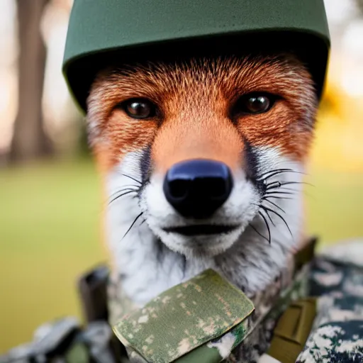 Image similar to Closeup of Fox dressed in a modern American soldier uniform, 85mm f/1.4