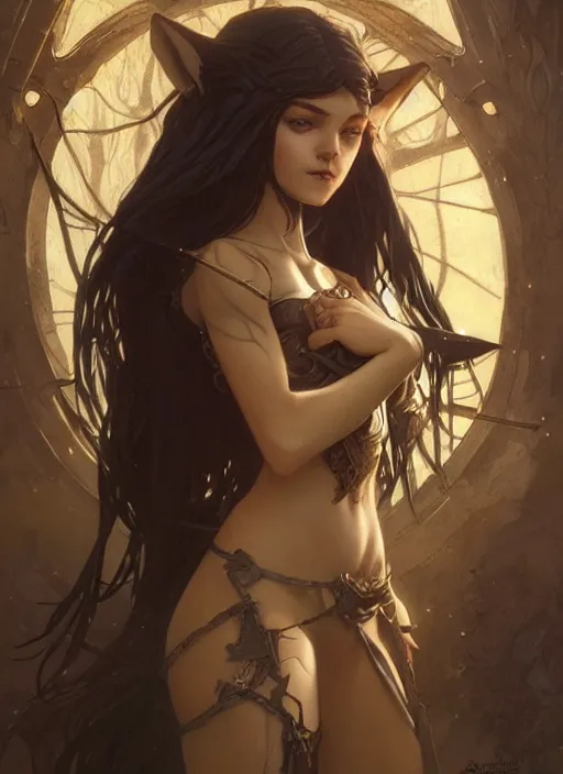 Image similar to a beautiful cute young dark elf girl, D&D, fantasy, intricate, cinematic lighting, highly detailed, digital painting, artstation, concept art, smooth, sharp focus, illustration, art by Terry Moore and Greg Rutkowski and Alphonse Mucha