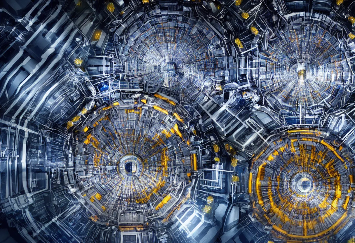 Image similar to inside of cern large hadron collider, ultra high definition, ultra detailed, matte painting, octane render