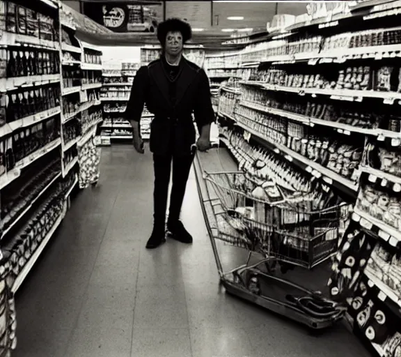 Prompt: low angle photography, maori warrior in a grocery store, deep focus, elegant, highly detailed, polaroid 6 0 0, matte, sharp focus, art by nan goldin, cinematographyby jom jarmusch