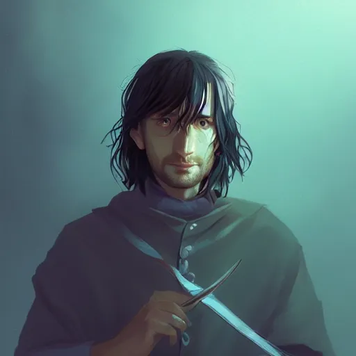 Image similar to J.R.R. Tolkien as Aragorn, ambient lighting, 4k, anime key visual, lois van baarle, ilya kuvshinov, rossdraws, artstation