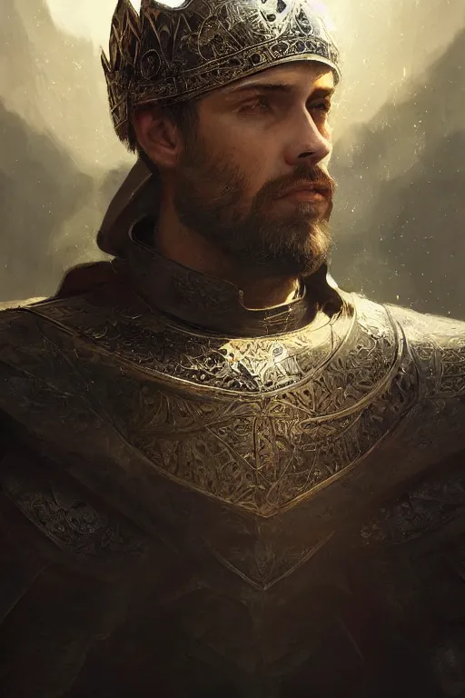 Image similar to king arthur's knight, close-up portrait, powerfull, intricate, elegant, volumetric lighting, scenery, digital painting, highly detailed, artstation, sharp focus, illustration, concept art, ruan jia, steve mccurry