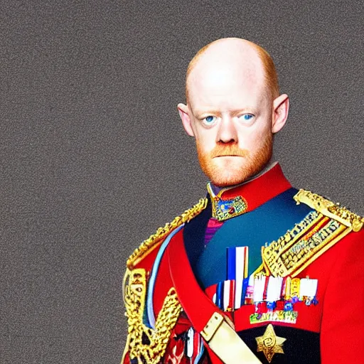 Prompt: max branning regal painting on a horse with many medals