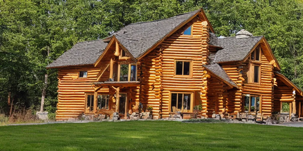 Image similar to log house on sunny meadow