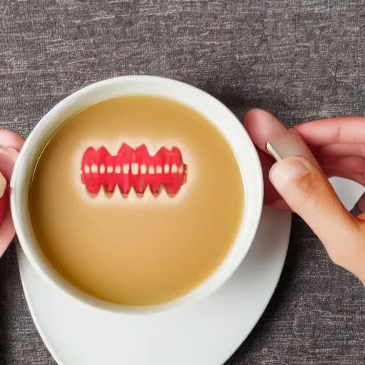 Image similar to alphabet soup with human teeth inside