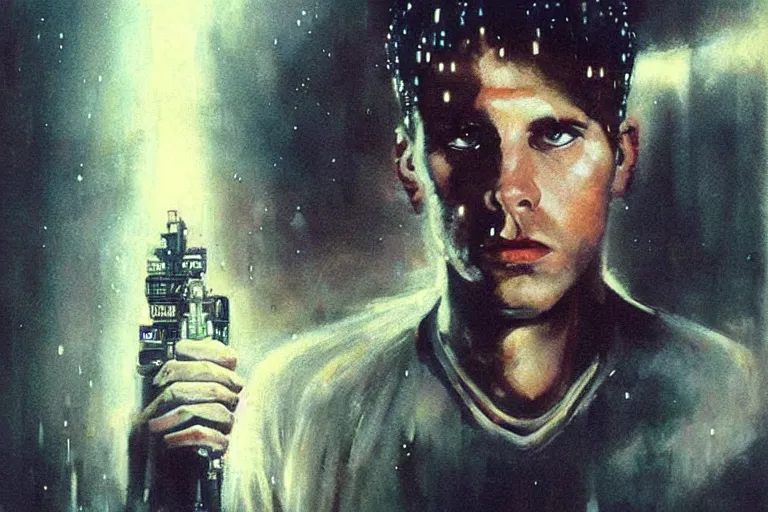 Image similar to a stunning portrait of Philip Kindred in the style of Blade runner , sharp focus, cinematic