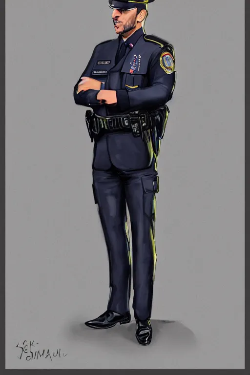 Image similar to emmanuel macron police officer, highly detailed, digital art, sharp focus, trending on art station