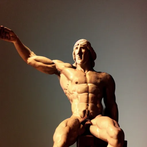 Prompt: Squidward as a greek muscular statue, photography