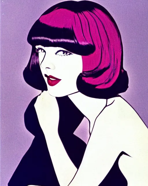 Prompt: colleen moore 2 5 years old, bob haircut, portrait by patrick nagel