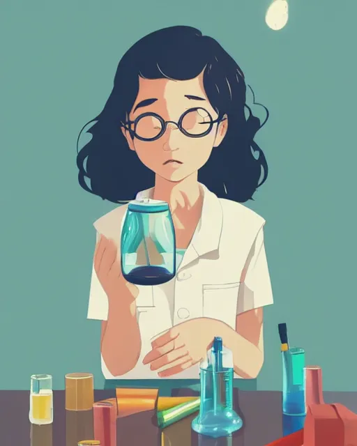 Image similar to a little girl is doing a science experiment. clean cel shaded vector art. minimalist illustration art by lois van baarle, artgerm, helen huang, by makoto shinkai and ilya kuvshinov, rossdraws