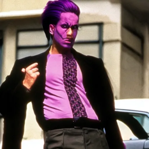 Image similar to a film still of Diavolo with purple hair from Jojo in Goodfellas(1990)