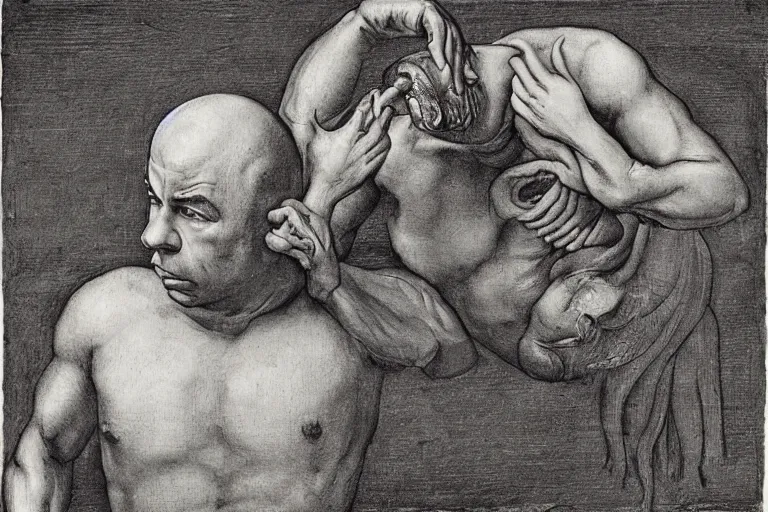 Image similar to joe rogan in the style of hans baldung,