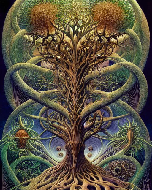 Image similar to tree of life by roger dean and andrew ferez, art forms of nature by ernst haeckel, divine chaos engine, symbolist, visionary, art nouveau, botanical fractal structures, organic, detailed, realistic, surreality