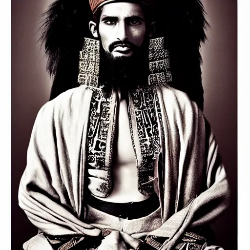Prompt: A Moroccan samurai, portrait, by Richard Avedon, Derek Ridgers, Mert and Marcus