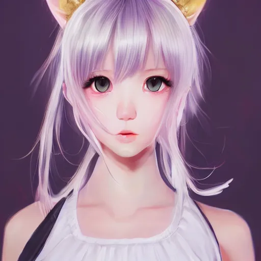 Image similar to realistic beautiful gorgeous natural cute Blackpink Lalisa Manoban white hair cute white cat ears in maid dress outfit golden eyes artwork drawn full HD 4K highest quality in artstyle by professional artists WLOP, Taejune Kim, Guweiz, ArtGerm on Artstation Pixiv