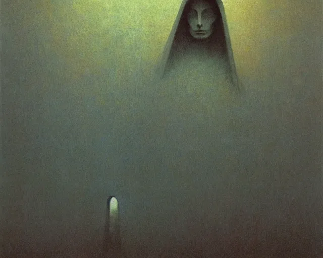 Image similar to by francis bacon, beksinski, mystical redscale photography evocative. devotion to the scarlet woman, priestess in a conical hat, vision quest, insight, divine presence