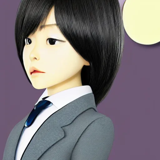 Prompt: a pretty young girl of 2 5, japanese, with big eyes, short shoulder - length hair and a suit ， created by sam yang and trnyteal