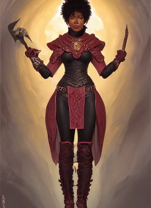 portrait of a black female mage, looking at camera