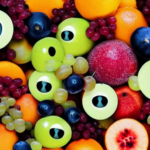 Prompt: a still life of a bowl of fruit with googly eyes on all the fruit, trending on artstation
