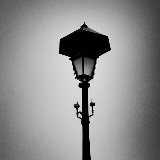 Prompt: the Babadook lurking underneath a street lamp in black and white