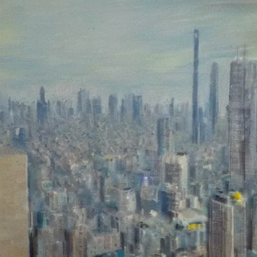 Prompt: impressionist painting of a grey boring megapolis