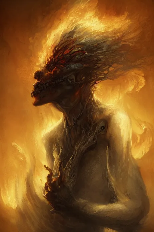 Prompt: Ghost of the Fire Spirit, professional illustration by Seb McKinnon, ArtGerm, WLOP, fantasy, magic