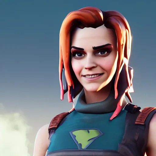 Prompt: textured film grain subsurface scattering fashion model face smiling laughing squinting emma watson as a fortnite character cgsociety octane render unreal engine redshift render trending on artstation trending on artstation render blender behance cg superhero