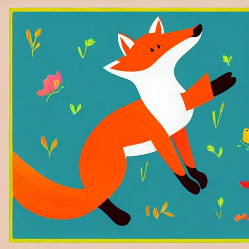 Image similar to children book illustration, fox, white background, uncrop