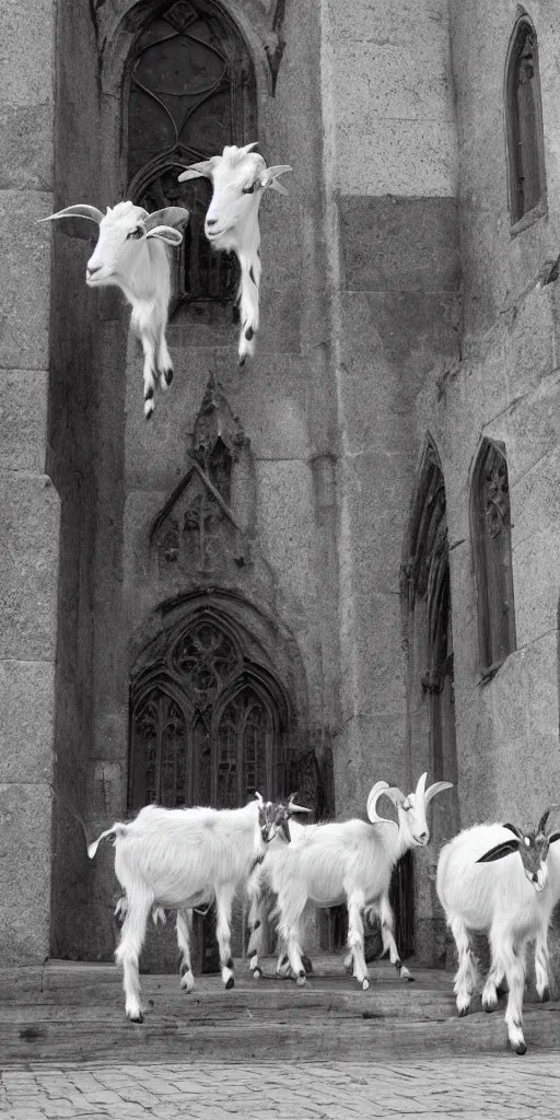 Image similar to goats outside of a cathedral, trending on artstation