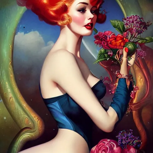 Image similar to a pinup by anna dittmann and gil elvgren.