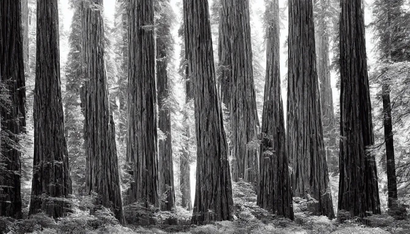 Prompt: giant redwood trees by ansel adams
