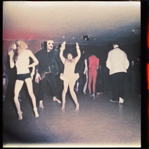 Image similar to The boogeyman boogies on a 80's dance floor, polaroid