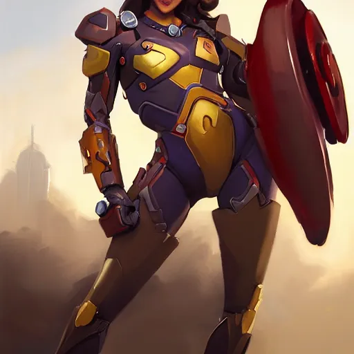 Image similar to greg manchess portrait painting of a female ironman as overwatch character, medium shot, asymmetrical, profile picture, organic painting, sunny day, matte painting, bold shapes, hard edges, street art, trending on artstation, by huang guangjian, gil elvgren, ruan jia, greg rutkowski, gaston bussiere