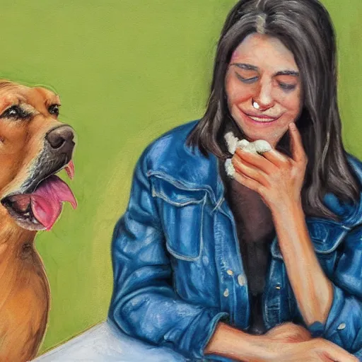 Image similar to eden ben zaken eating a dog, photorealistic, detailed