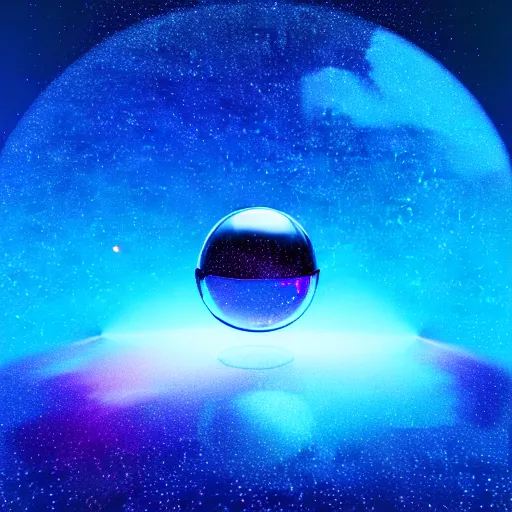 Prompt: glass bubble in a cosmos space full of stars and vibrant clouds, volumetric light, octane render, glass shader