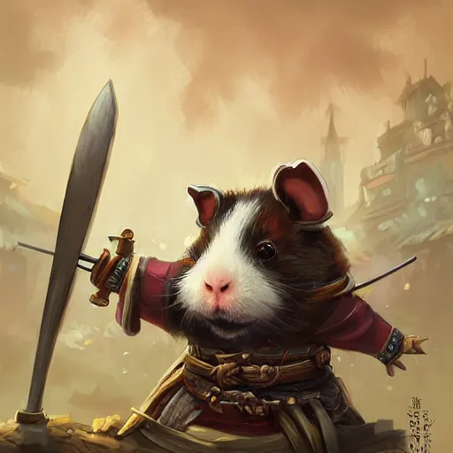 Prompt: cute little anthropomorphic Guinea Pig Samurai in city, tiny, small, short, Samurai outfit, cute and adorable, pretty, beautiful, DnD character art portrait, matte fantasy painting, DeviantArt Artstation, by Jason Felix by Steve Argyle by Tyler Jacobson by Peter Mohrbacher, cinematic lighting