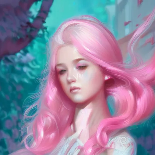 Image similar to pastel teen girl, pink hair, gorgeous, amazing, elegant, intricate, highly detailed, digital painting, artstation, concept art, sharp focus, illustration, art by Ross tran