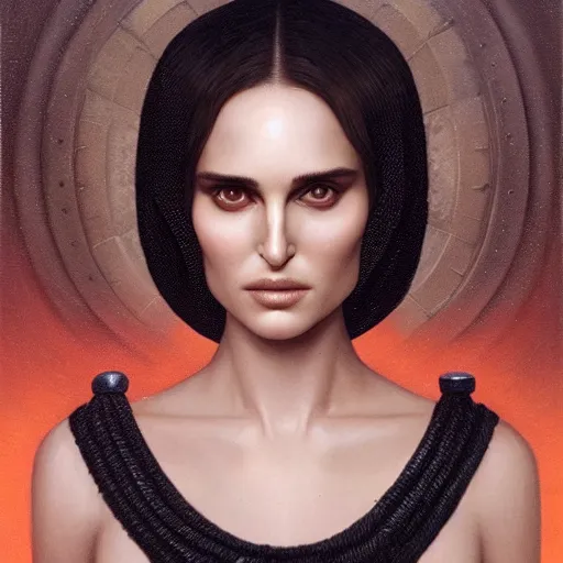 Image similar to tom bagshaw portrait, beautiful mix of natalie portman in desert robes, black hair, professionally retouched, focus eyes, ultra realistic soft painting, insanely detailed linework, symmetrical accurate intricate features, behance, 8 k