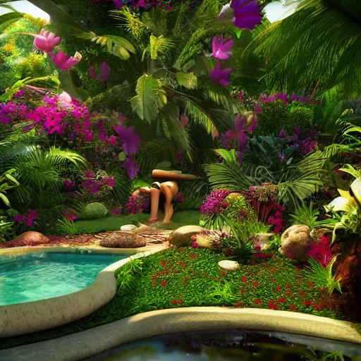 Prompt: Paradise Garden massage, octane render