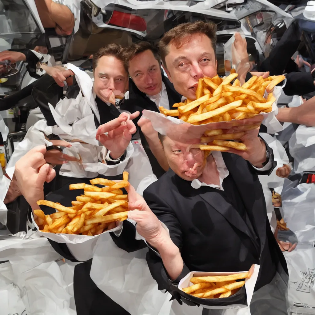 Image similar to elon musk inside a bag of french fries