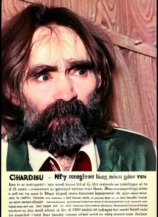 Image similar to vintage magazine advertisement depicting charles manson hosting the muppet show