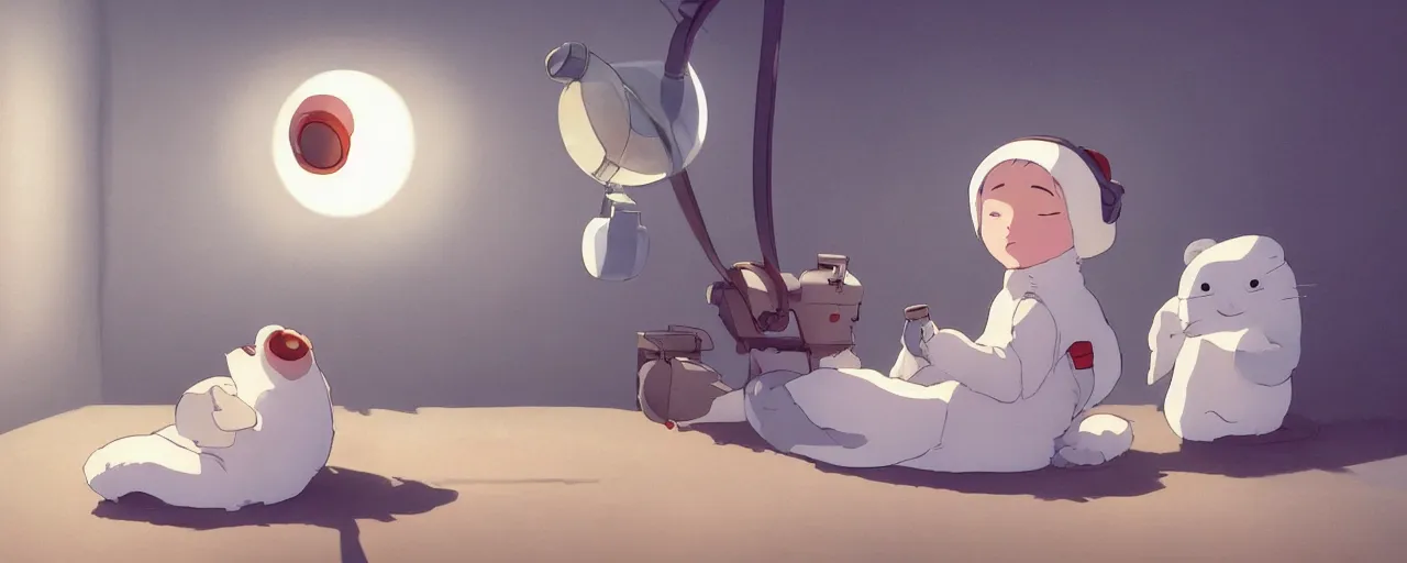 Image similar to baby harp seal pilot, 1 9 3 0 s, atey ghailan, goro fujita, studio ghibli, rim light, sad, bright daytime lighting, clear focus, very coherent