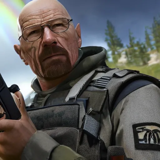 Image similar to walter white as a rainbow six siege operator, 4 k, highly detailed