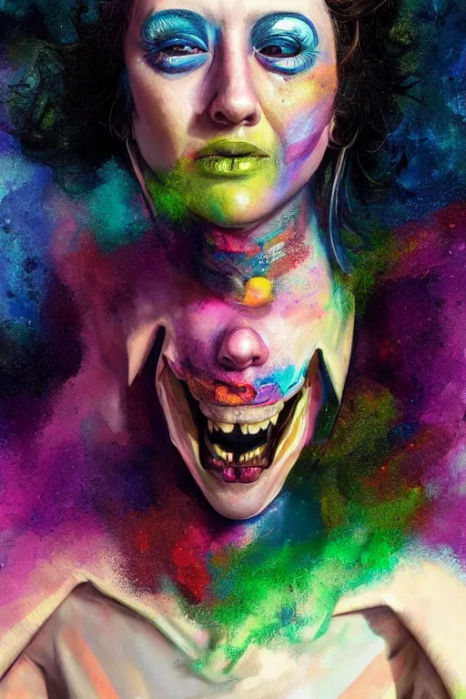 Image similar to hyperdetailed portrait of kristen schaal as delirium of the endless, colourful make up, the sandman, made by caravaggio stanley artgerm lau wlop rossdraws artstation cgsociety concept art cgsociety octane render