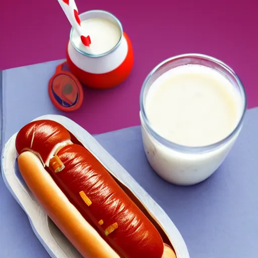 Prompt: realistic! hot dog milk, trending on artsation, 8k