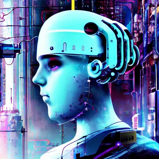 Prompt: Beautiful Photo of Arduino Uno in the robot's head. Cyberpunk. splatterpunk. 4K