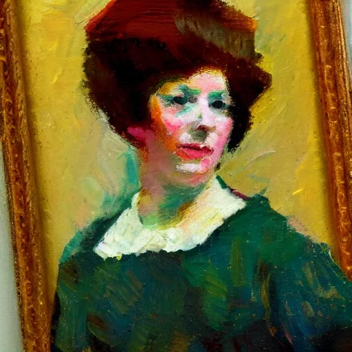 Prompt: an impressionist painting of a lady used with impasto