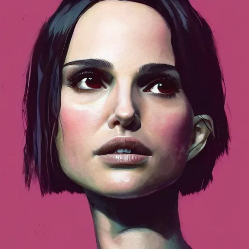 Image similar to closeup portrait of natalie portman from the movie leon the professional, matilda, hitman, city background, dramatic light, gorgeous view, depth, high detail, digital art, painted by greg rutkowski and seb mckinnon, by tim burton, trending on artstation